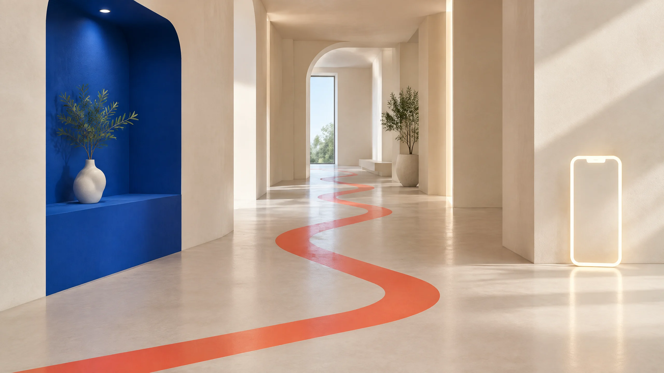 Cobalt niche in modern corridor